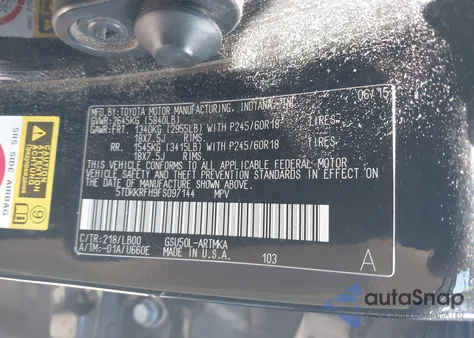 2015 Toyota Highlander Xle V6 from USA, damaged, VIN 5TDKKRFH9FS097144